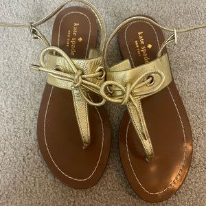 Kate Spade Carolina Bow Sling Back Metallic Gold Leather Flat Thong Sandals 6 M